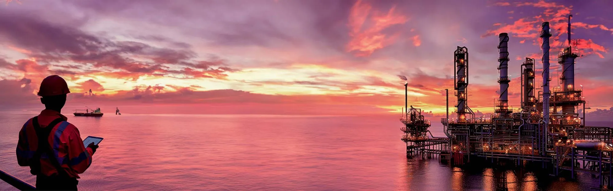 Offshore platform at sunset