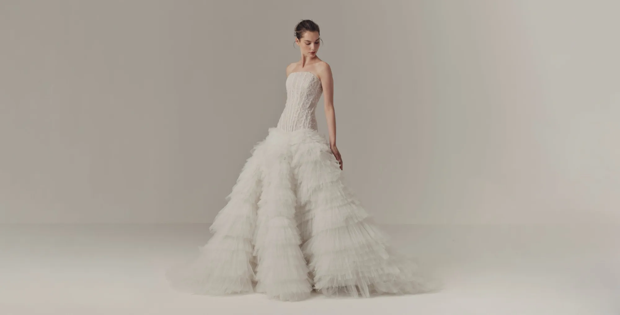 Tiered tulle bridal gown