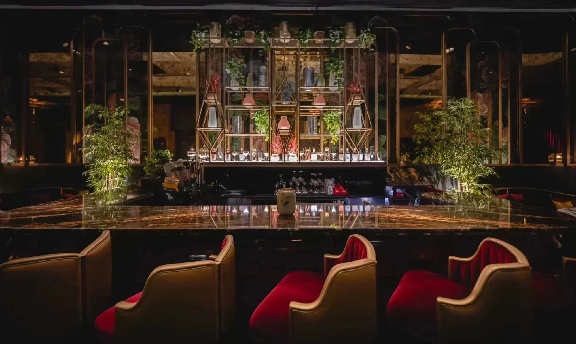 Bar with red velvet seating
