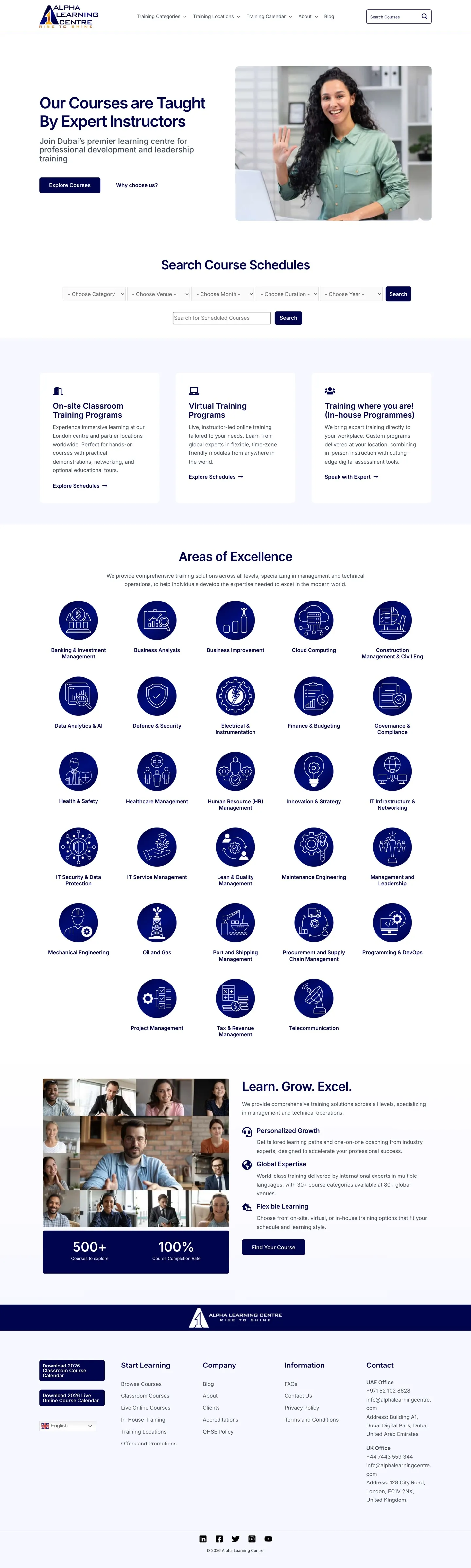 The Alpha Learning Centre website, top to bottom