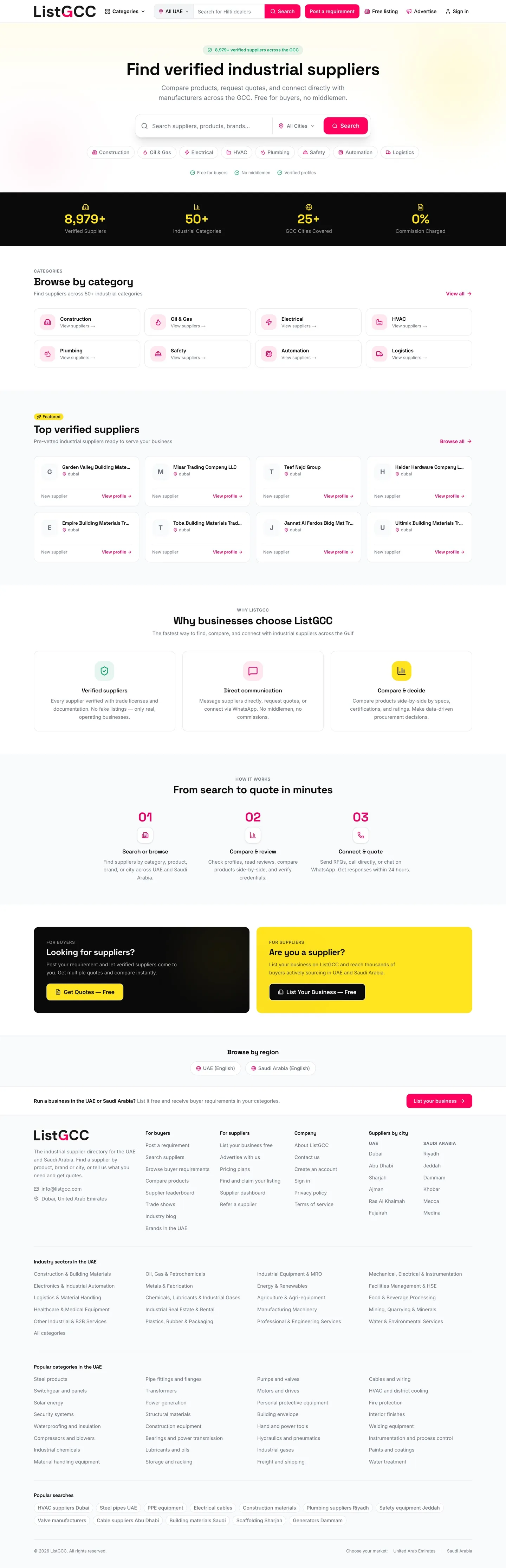 The ListGCC website, top to bottom