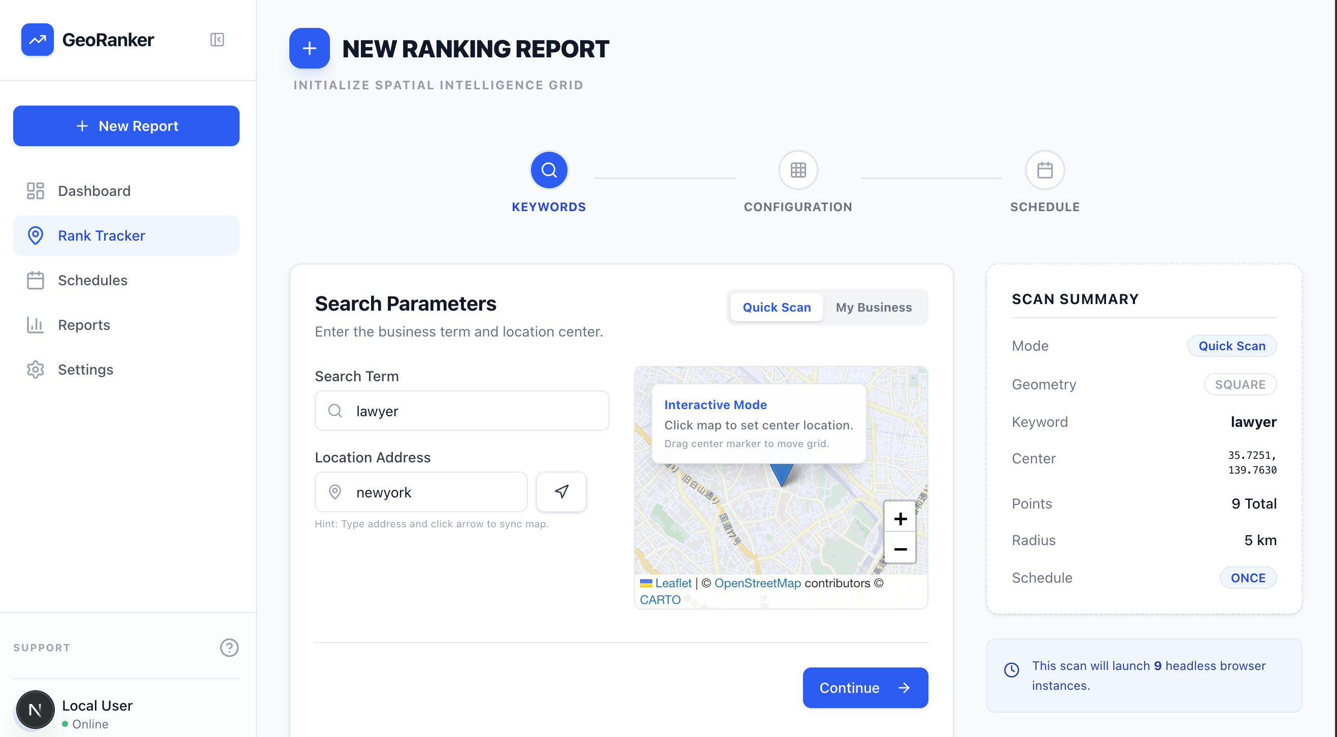 GeoRanker Rank Tracking Grid